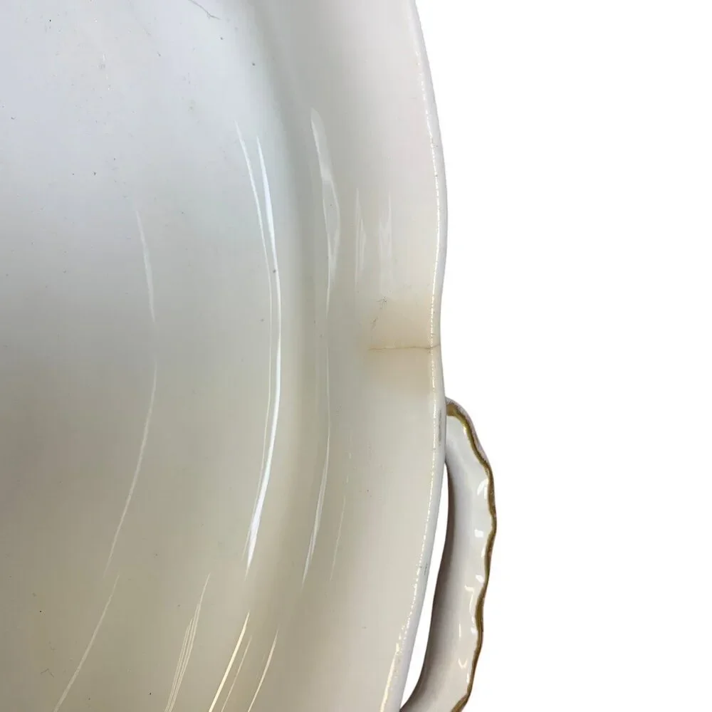 Vintage 1929 Pope-Gosser Sepia Gold Fine Bone China Double Handle Serving Bowl