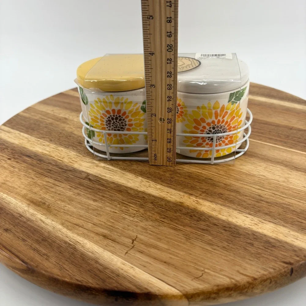Heartland Hive Sunflower Salt & Pepper Cellars Jars‎ Set Ceramic Metal Holder
