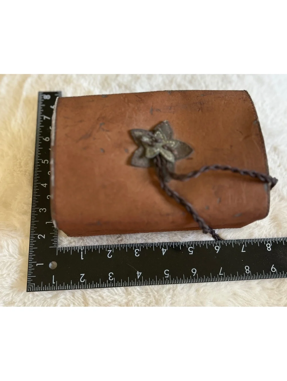 Vintage Suede Jewelry Box with Floral Closure and Velvet Interior