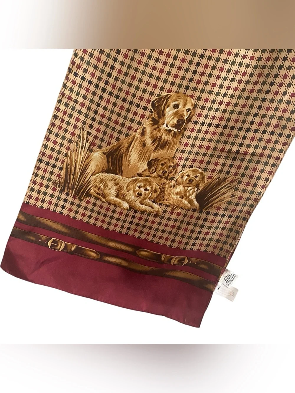 Talbots Vintage 100% Silk Rectangle Dog Golden Retriever Puppy Rectangle Scarf