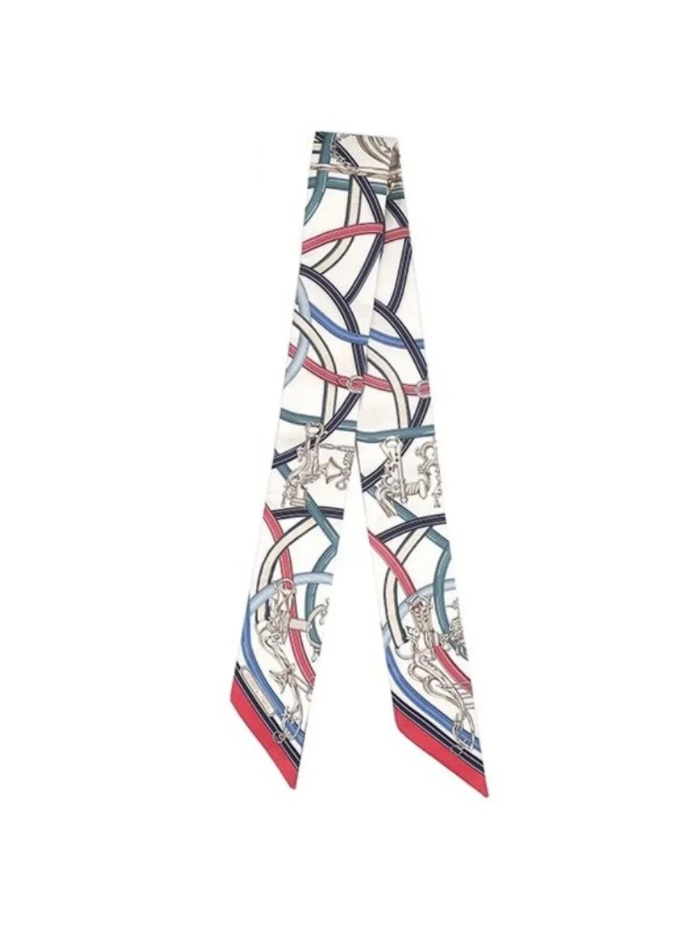 Hermes Scarf Twill Silk White Blue Jean Bois de Rose Harnais Legendaire