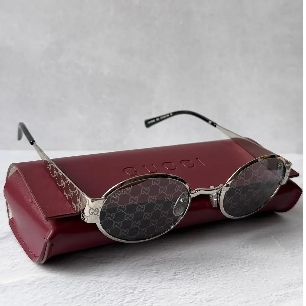 NEW Gucci GG1854S Silver Metal Round Logo Sunglasses $610