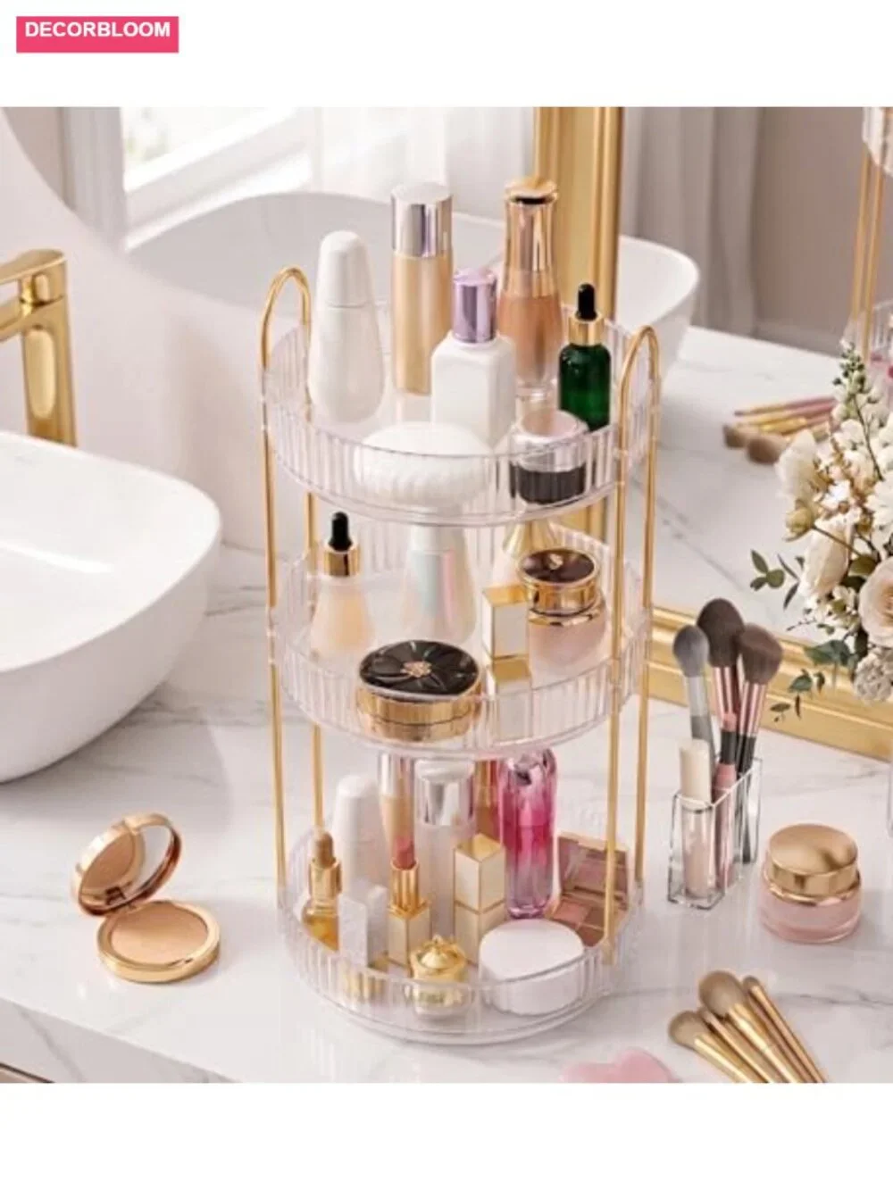 3-Tier 360° Rotating Makeup Organizer for Vanity Countertop - White