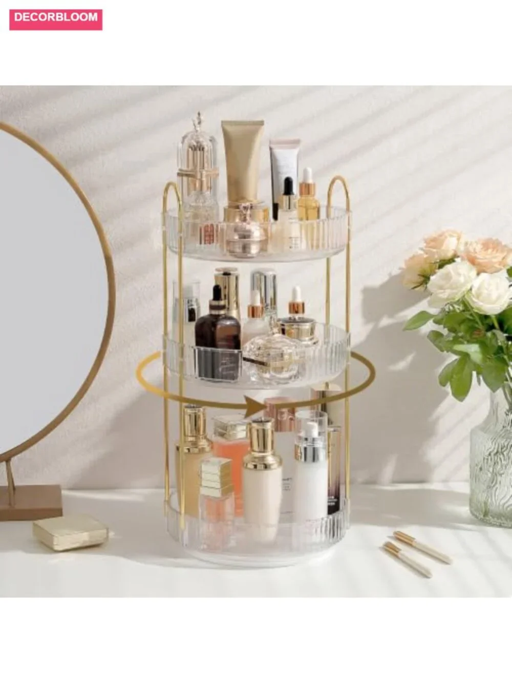 3-Tier 360° Rotating Makeup Organizer for Vanity Countertop - White