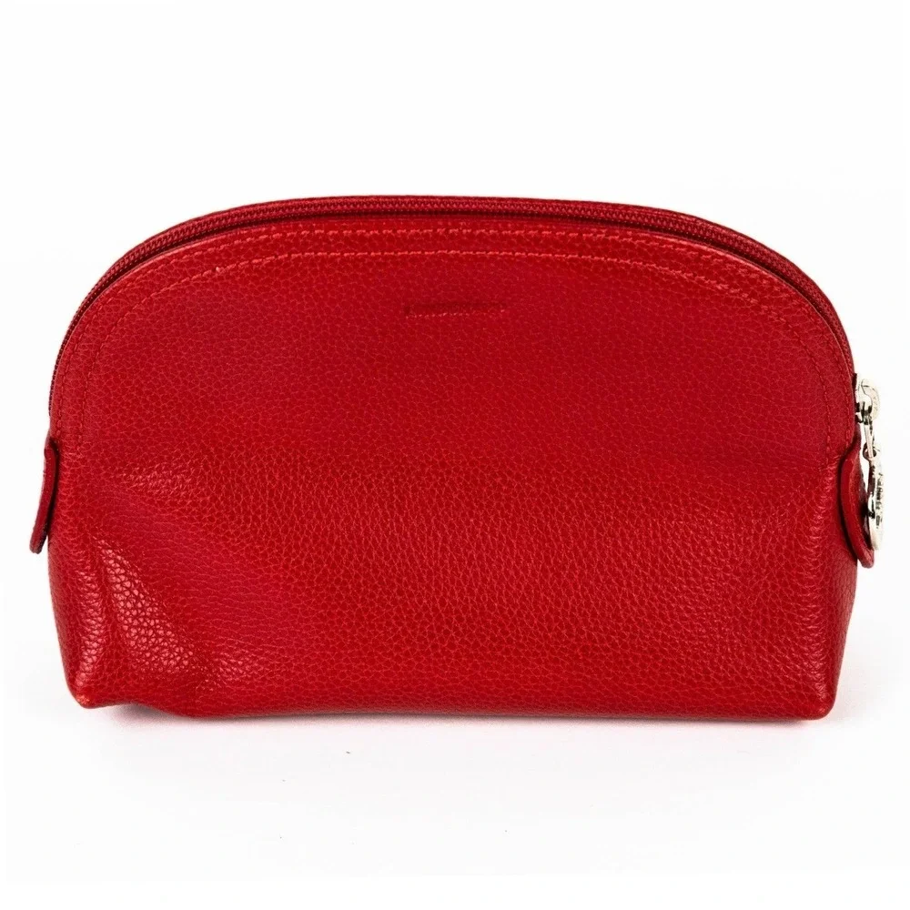 Longchamp Le Foulonné Red Pebbled Leather Dome Cosmetic Case