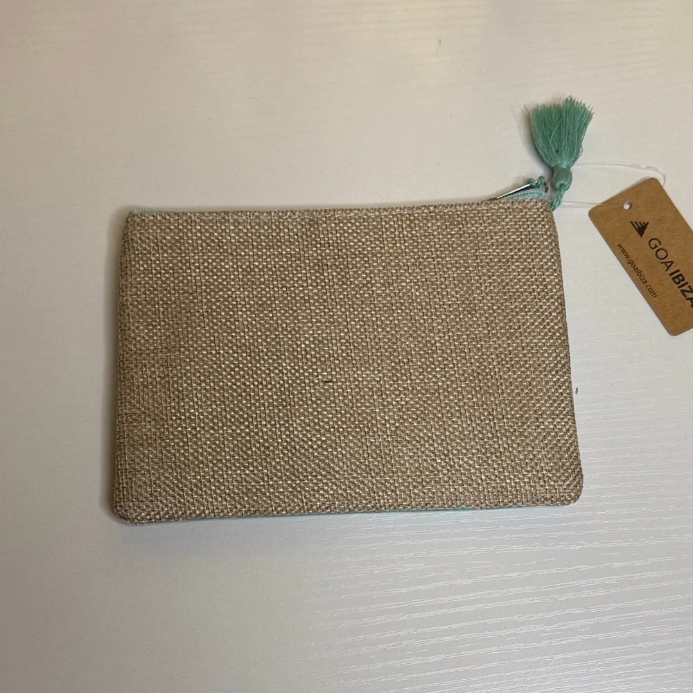 Goa Ibiza Turquoise and Tan Canvas pouch With Mandala Pattern