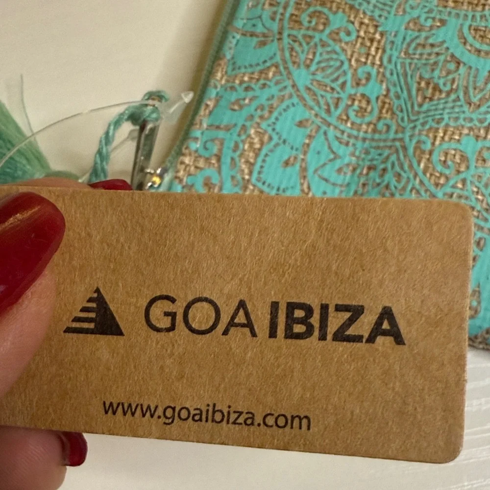 Goa Ibiza Turquoise and Tan Canvas pouch With Mandala Pattern