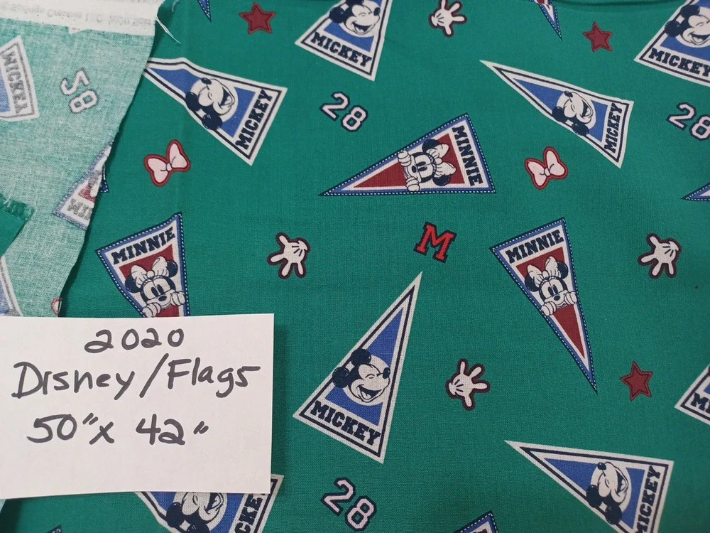 Cheer Flags Mickey Minnie Springs Disney Green Cotton Fabric 1 Pc 50