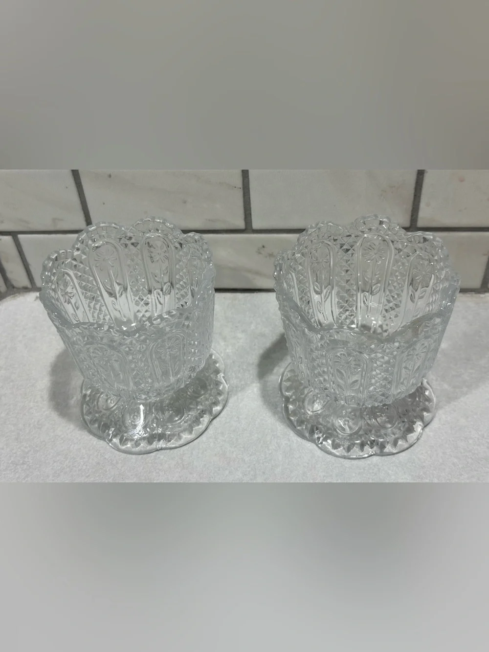 VTG Avon Fostoria Clear Pressed Glass Footed Vase/Candy Dish - 2 Piece Set
