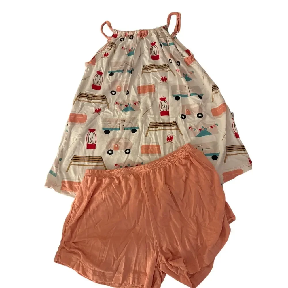 Kickee Pants Camping tank top and shorts pajamas size 8-10