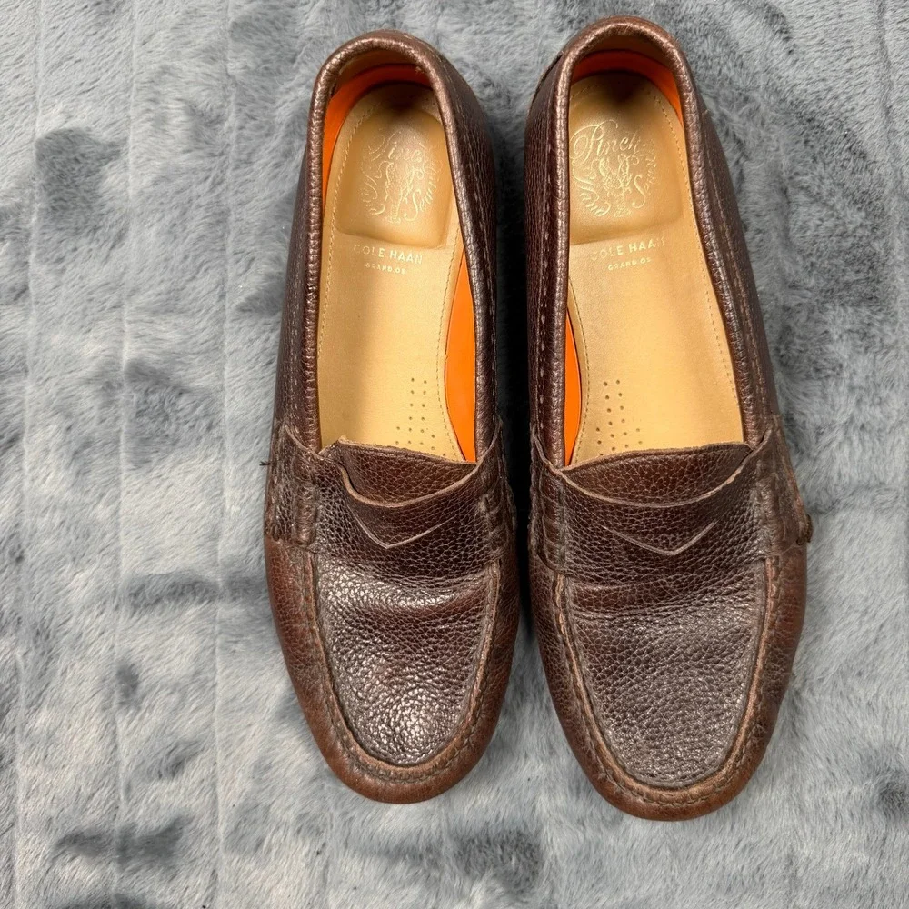 Cole Haan Pinch Grand OS Penny Loafers Mens 9 Brown Pebbled Leather 13487