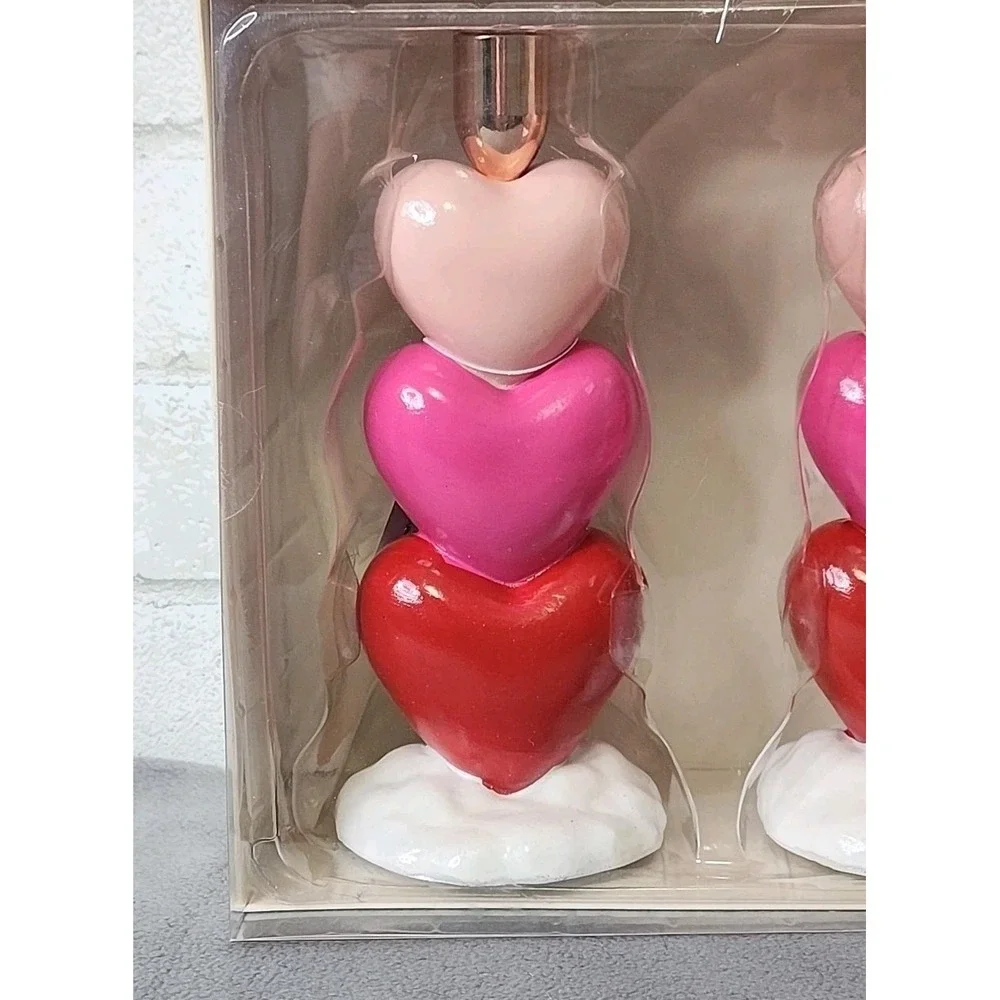Rachel Zoe Set of 2 Stacked‎ Hearts Pink Red Candle Holders Valentines 8.5