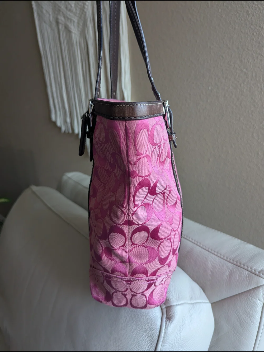 Coach Pink Signature Tote with Brown