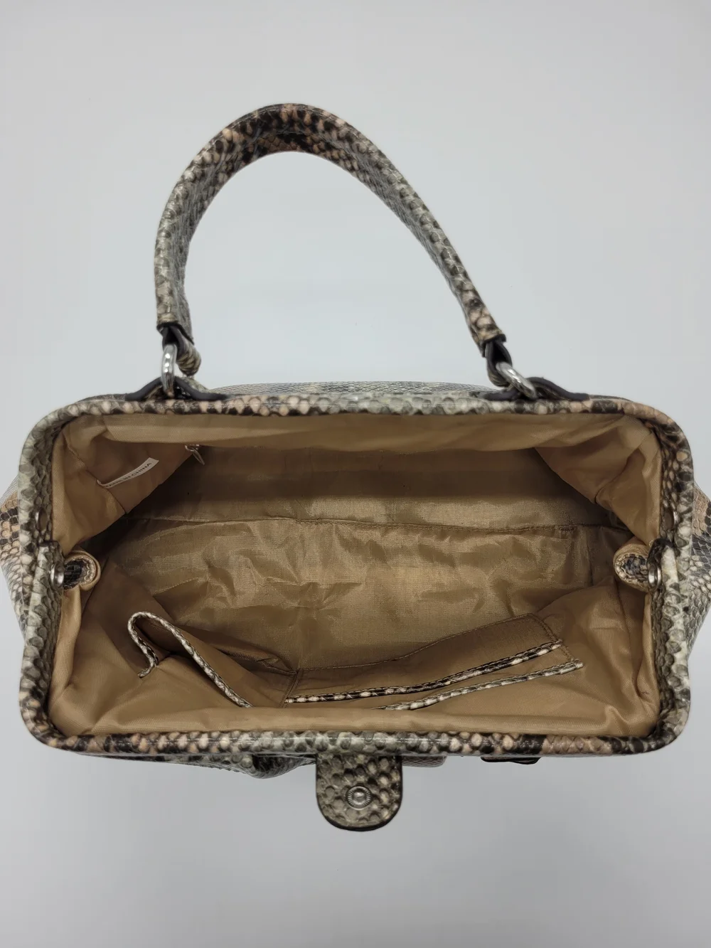 Nicole Miller Faux Snakeskin Top Handle Bag Ruffle Beige Black Python Y2K Purse