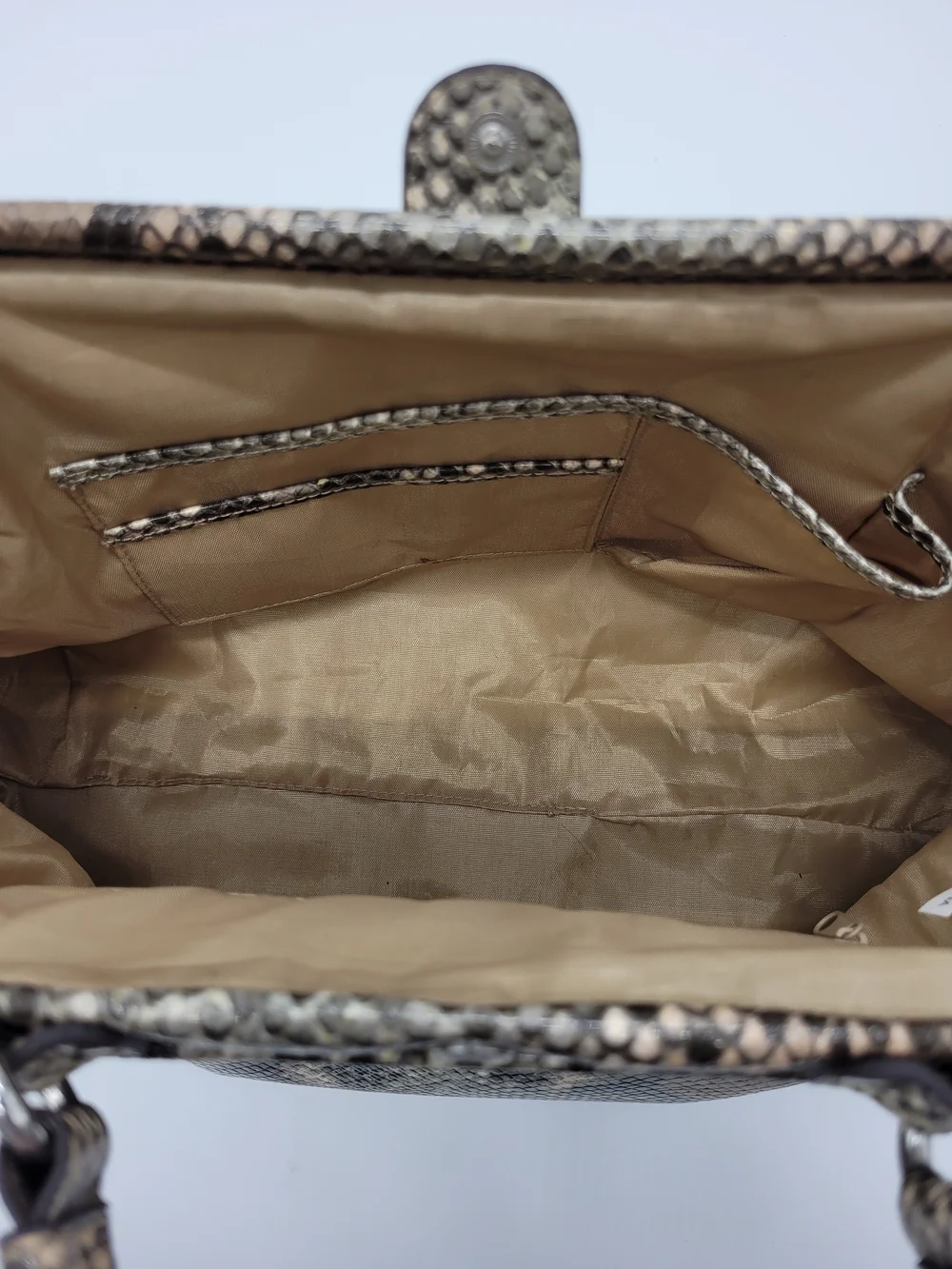 Nicole Miller Faux Snakeskin Top Handle Bag Ruffle Beige Black Python Y2K Purse