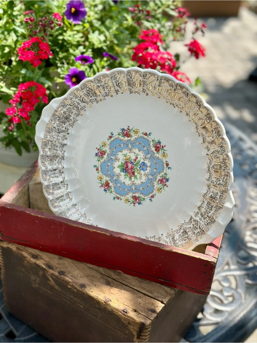 Vintage USA Limoges Lyric 22K Gold Floral Handled Serving Platter USA