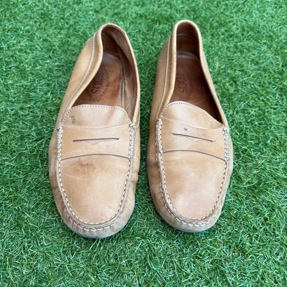 Tods Gommino Driving Loafers Tan Leather Mens‎ Size 39.5 Italy Penny Brown