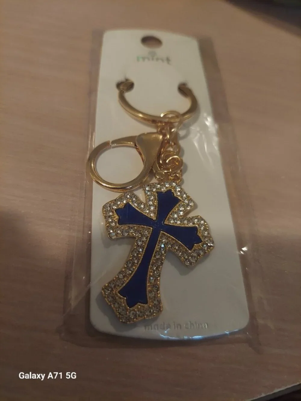 Blue and Gold-tone Cross Keychain NIP