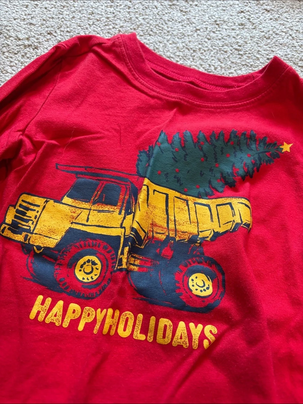 OshKosh B'gosh Red Holiday Long-Sleeve Tee with Yellow Truck & Green Tree
