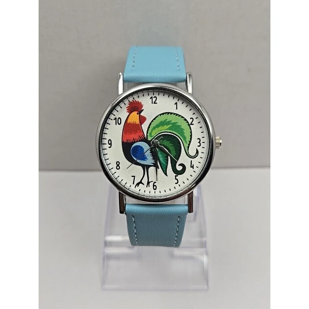 Kokofolk Rooster Folk Artisan Quartz Watch Blue Leather Band New Battery Poland
