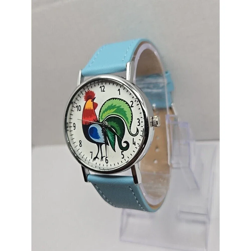 Kokofolk Rooster Folk Artisan Quartz Watch Blue Leather Band New Battery Poland