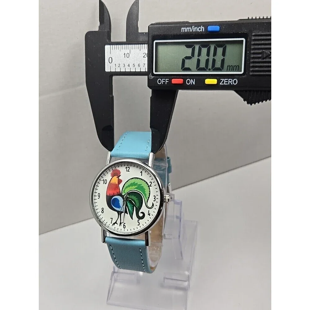 Kokofolk Rooster Folk Artisan Quartz Watch Blue Leather Band New Battery Poland