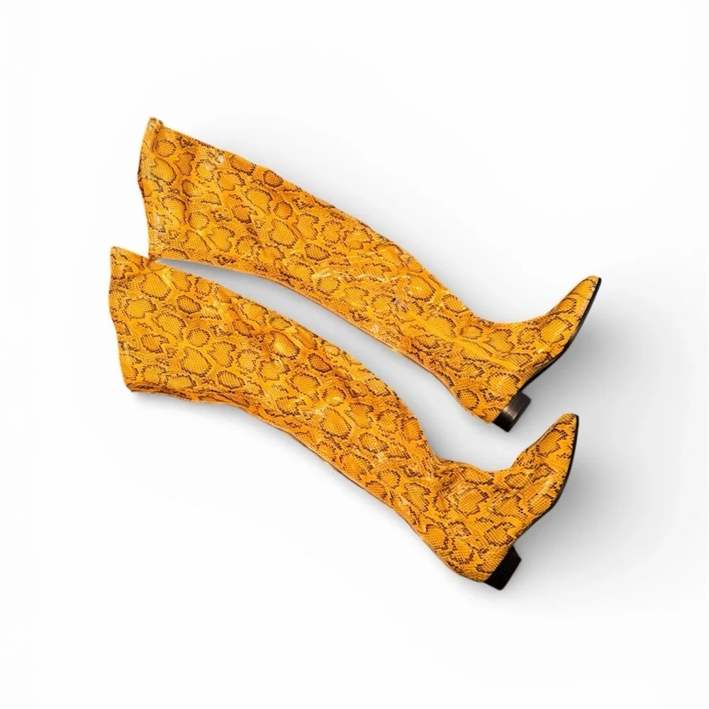 Stylish Yellow Snakeskin Over-the-Knee Boots