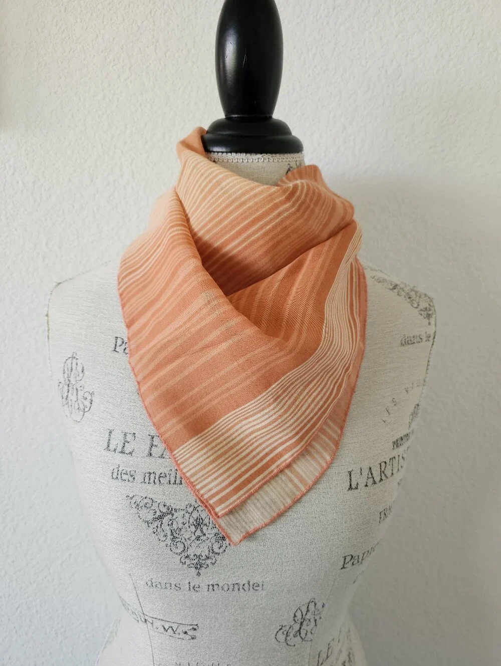 Vintage Cathy 1888 Saks California Striped Scarf – Orange Cream 21