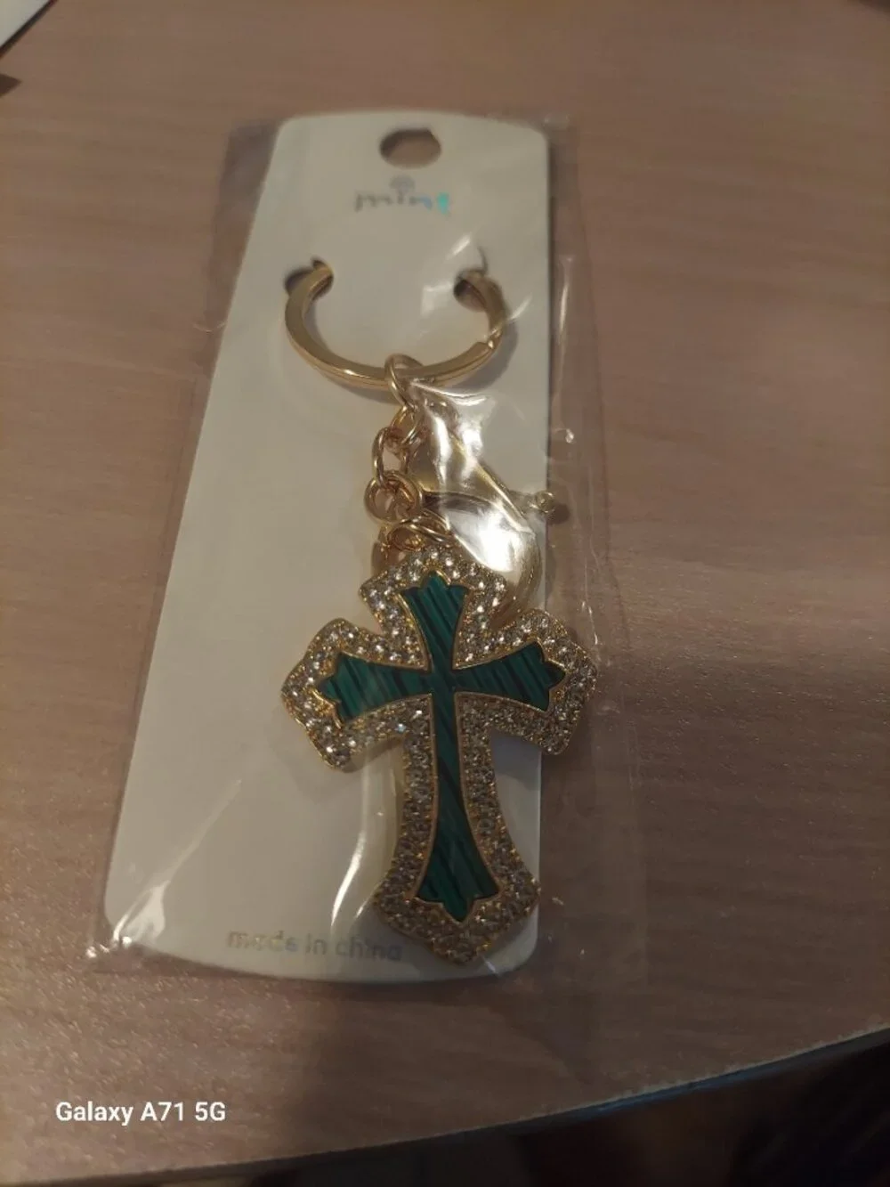 Gold-tone and Green Cross Keychain/ Bagcharm