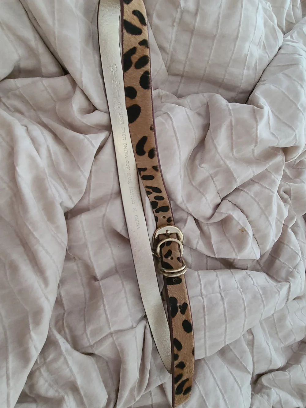 Leopard Print FUR Leather Belt with Gold Double Ring Buckle - Tan Boho Festival