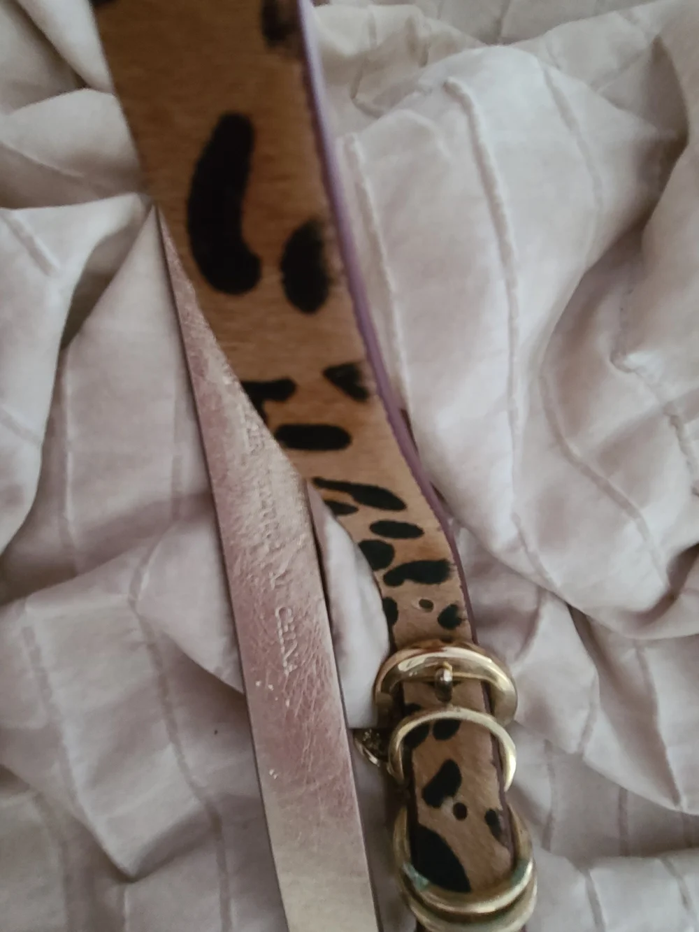 Leopard Print FUR Leather Belt with Gold Double Ring Buckle - Tan Boho Festival