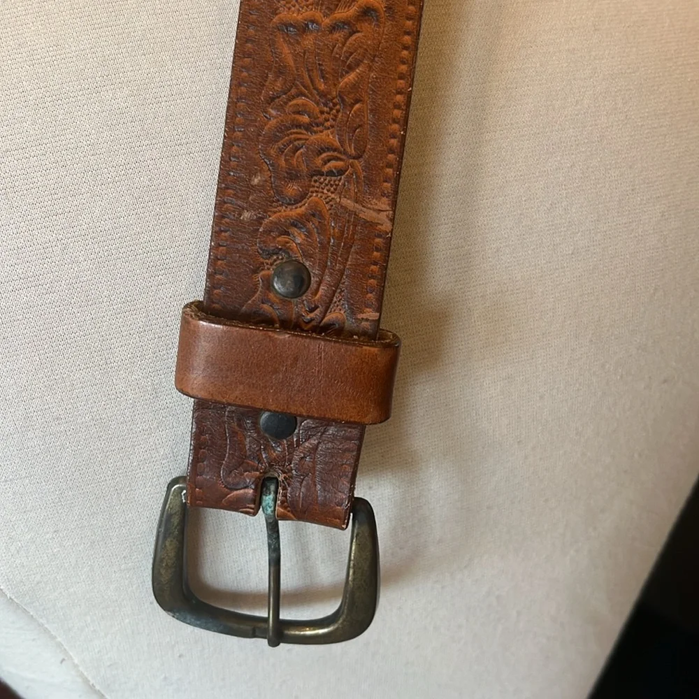 Vintage Brown Embossed Leather Belt