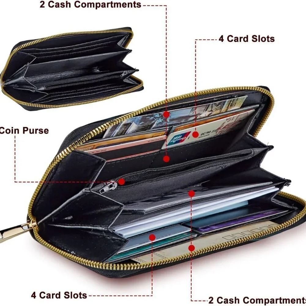 Leather RFID Wallet with Wristlet for Women Teen Girls Large Capacity Travel Pur