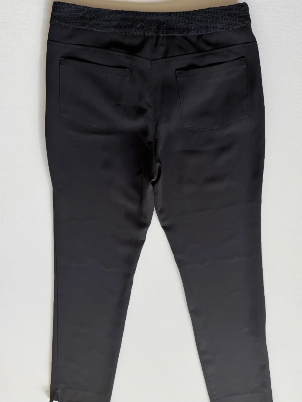 CHANEL Uniform Black Knit Waist Pants Women's Size 44 Straight Slit Leg