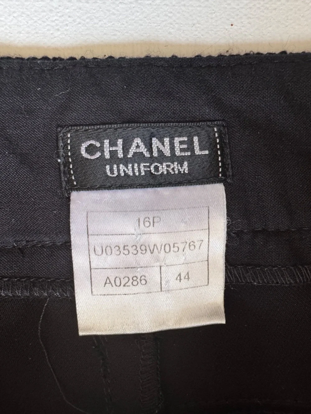 CHANEL Uniform Black Knit Waist Pants Women's Size 44 Straight Slit Leg