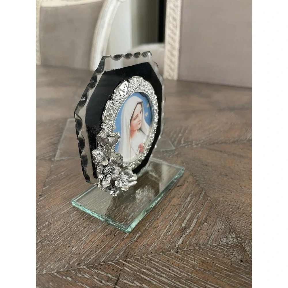 Vintage Framed Virgin Mary‎ Glass Embellished Photo Frame 4x4