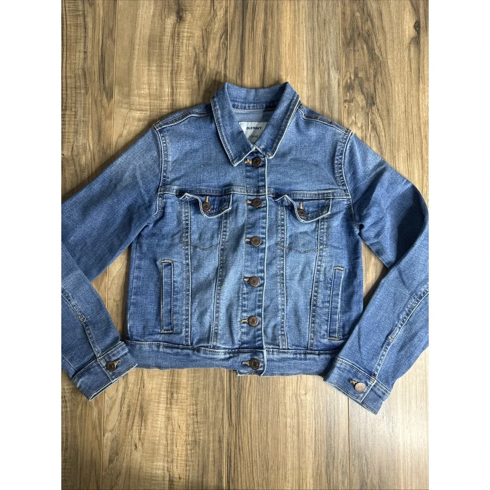 Old Navy Girls Med Wash Denim Button Up Blue Jean Jacket, Size L‎ (10-12)