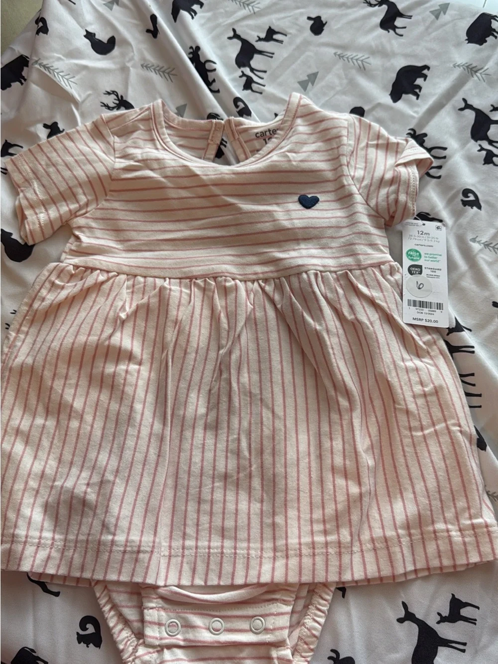 Carter's Cream and Pink Striped Dress with Navy Heart