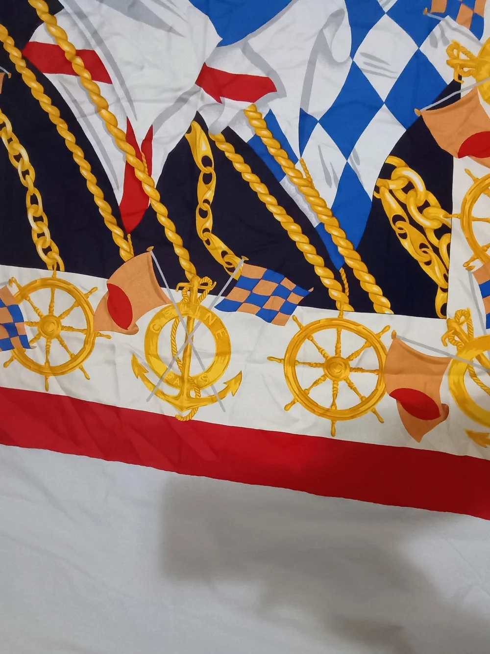 Celine Red, Navy, White & Gold Nautical Silk Scarf