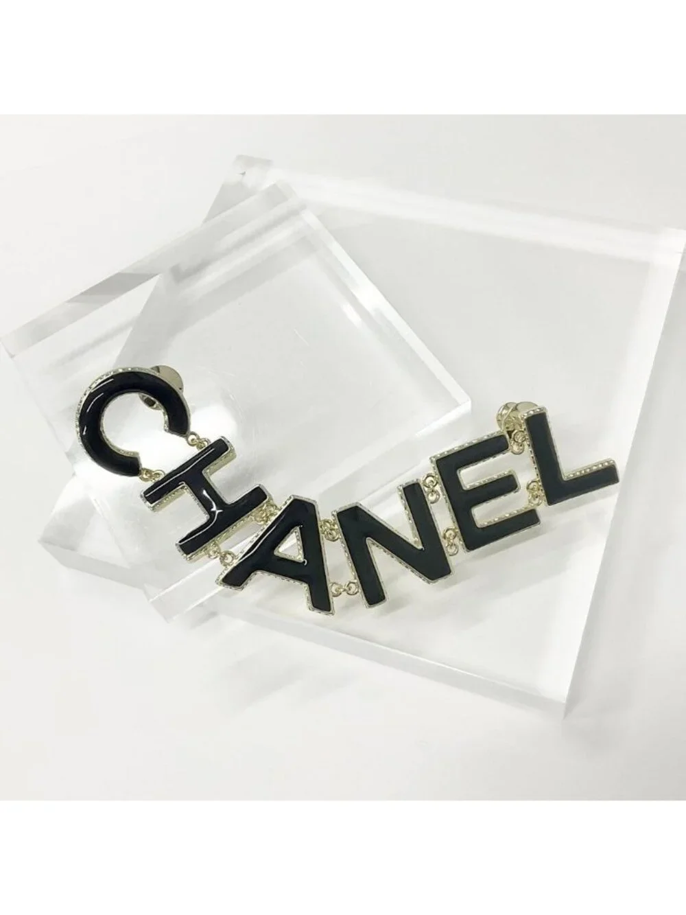 Chanel Pin Brooch Logo Gold Black
