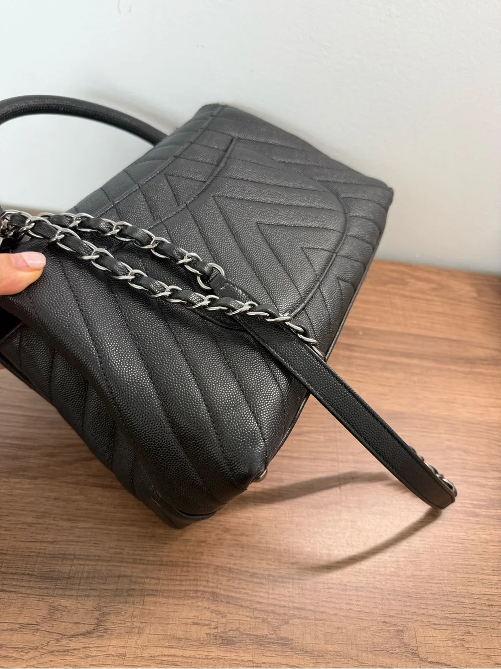 Chanel Caviar Chevron Quilted Small Coco Handle Flap Black (*price is firm*)