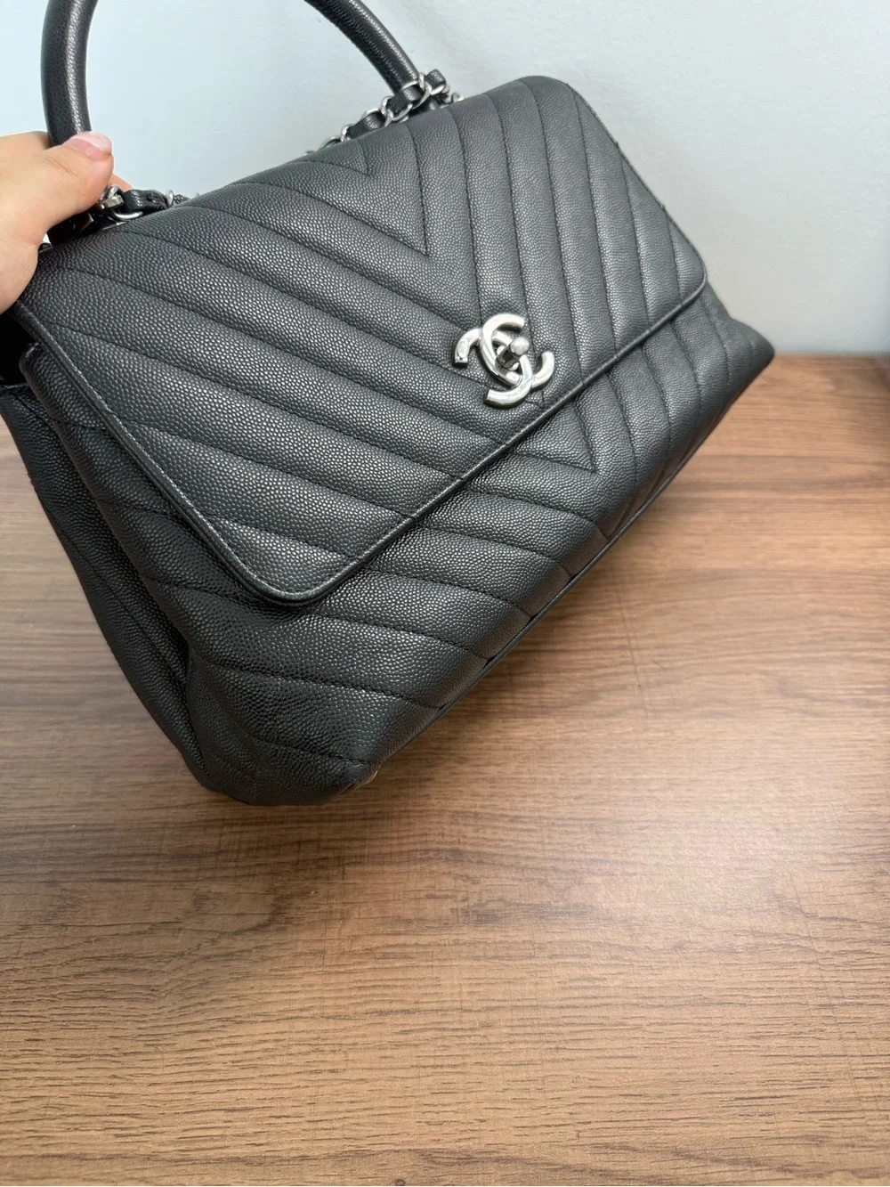 Chanel Caviar Chevron Quilted Small Coco Handle Flap Black (*price is firm*)