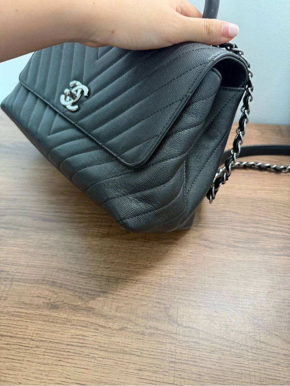Chanel Caviar Chevron Quilted Small Coco Handle Flap Black (*price is firm*)