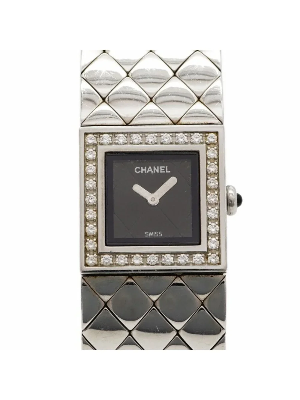 Chanel Quilted Diamond Black Dial Watch