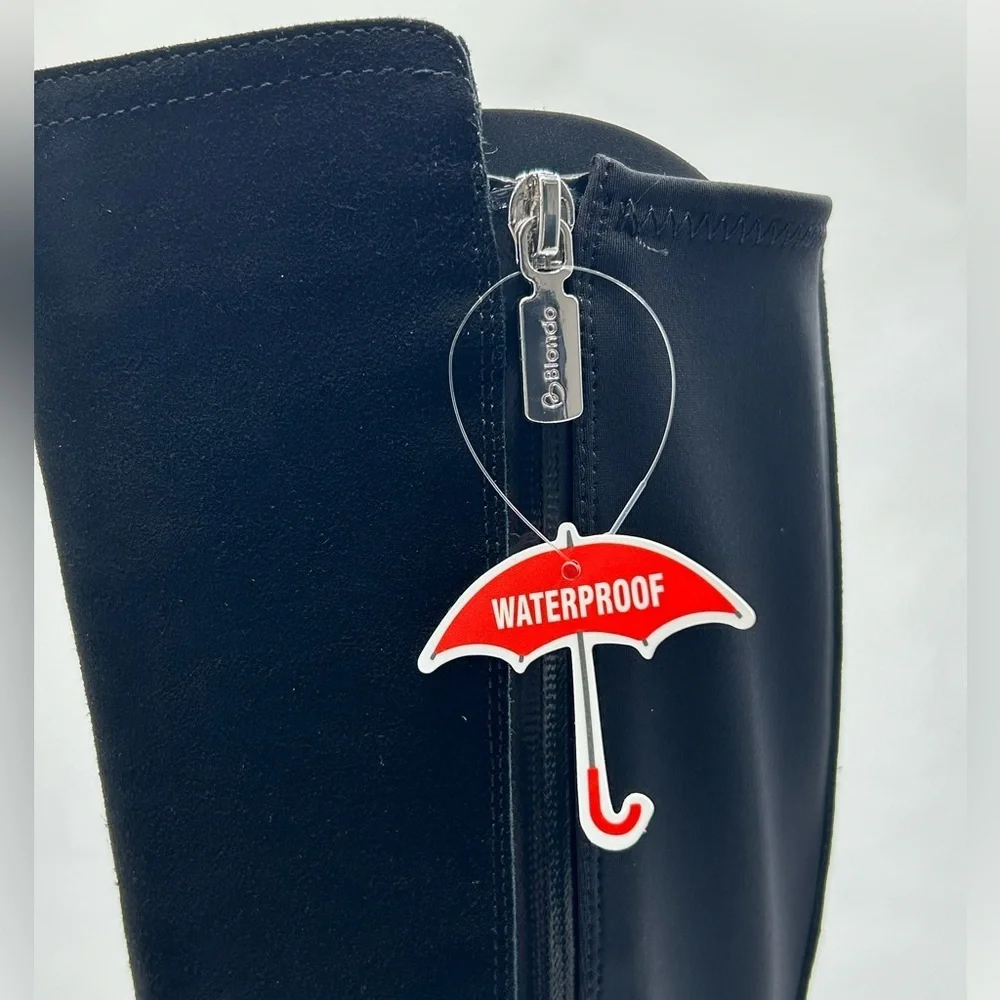 Blondo Twyla Waterproof Tall Boots Black Suede 9M Block Heel New With Box