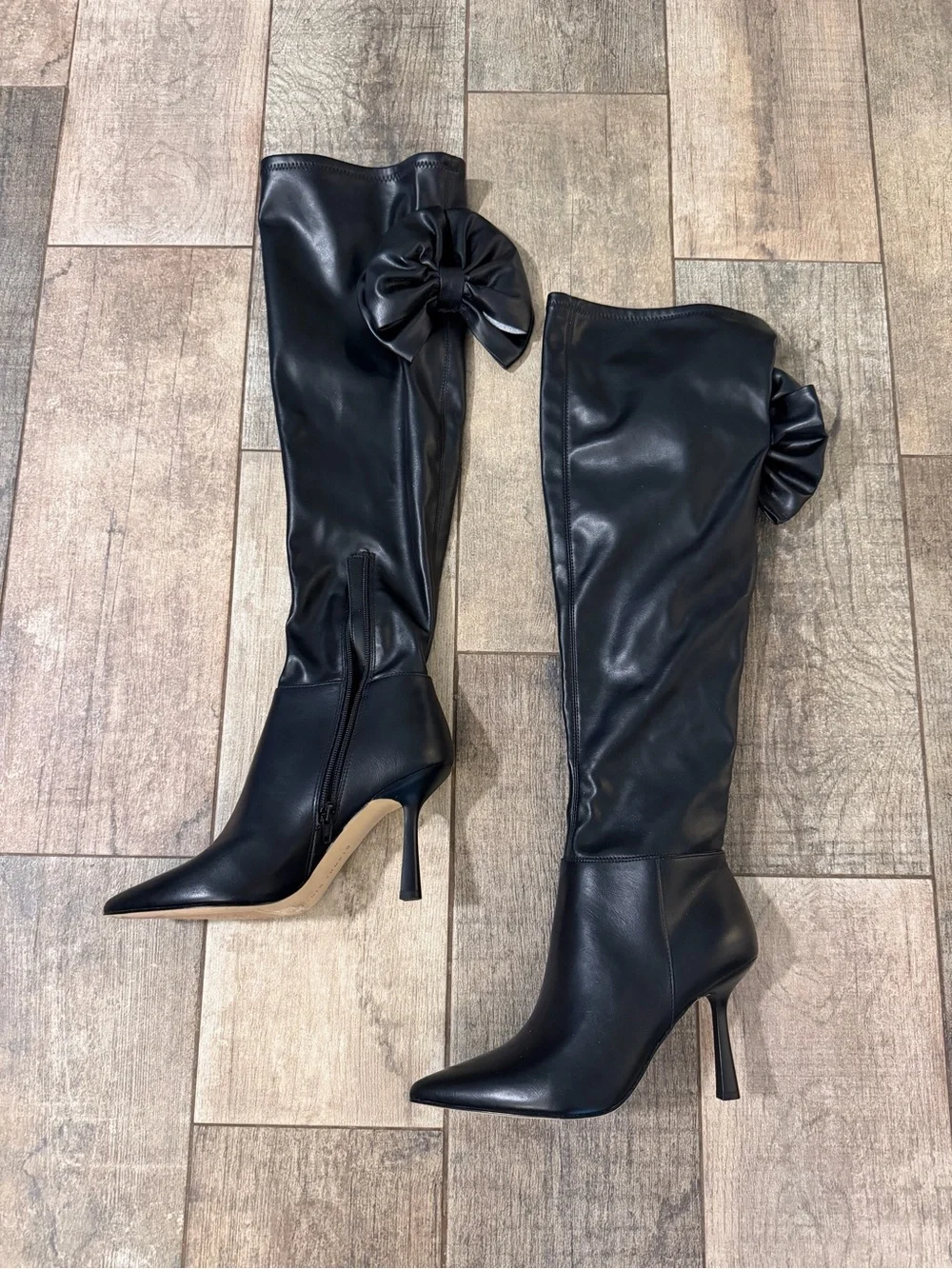 Gianni Bini Black Over-the-Knee Pointed-Toe Stiletto Boots Bow Sexy Date Baddy