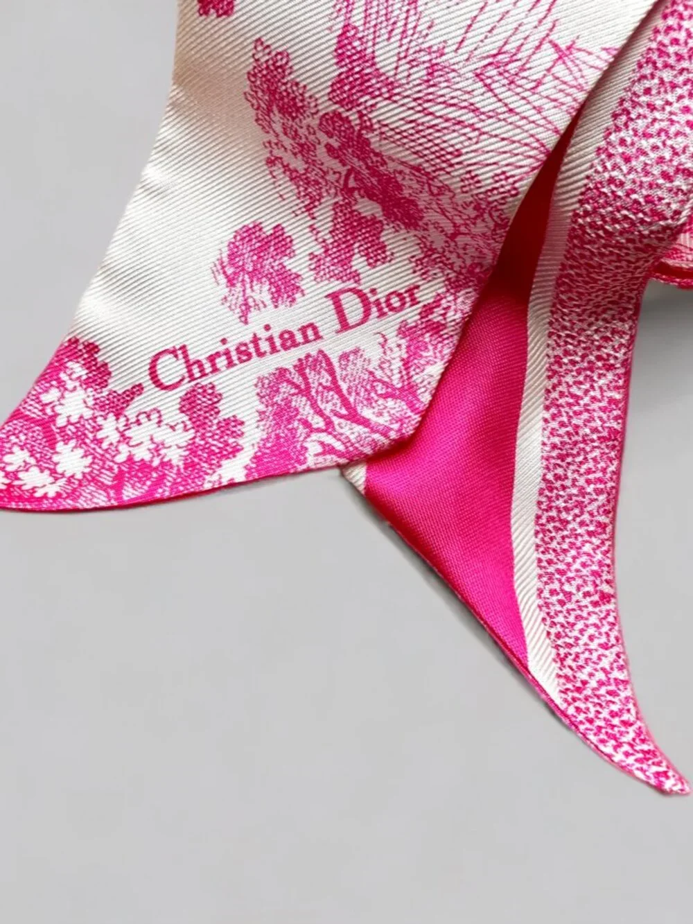 Christian Dior Pink Toile de Jouy Sauvage Mitzah Silk Long Scarf
