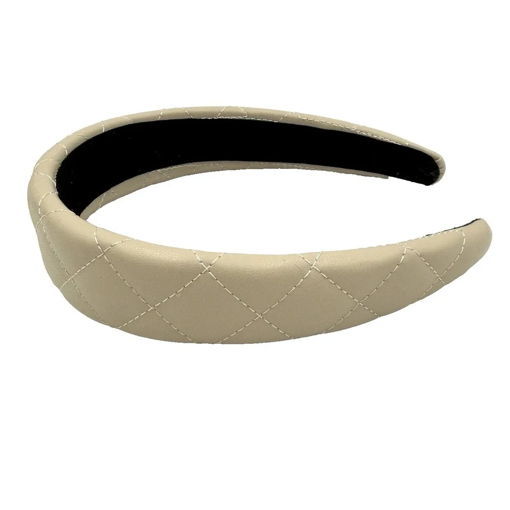 Handmade Neutral Beige Faux Leather‎ Headband Luxury High-End Hair Accessory NEW
