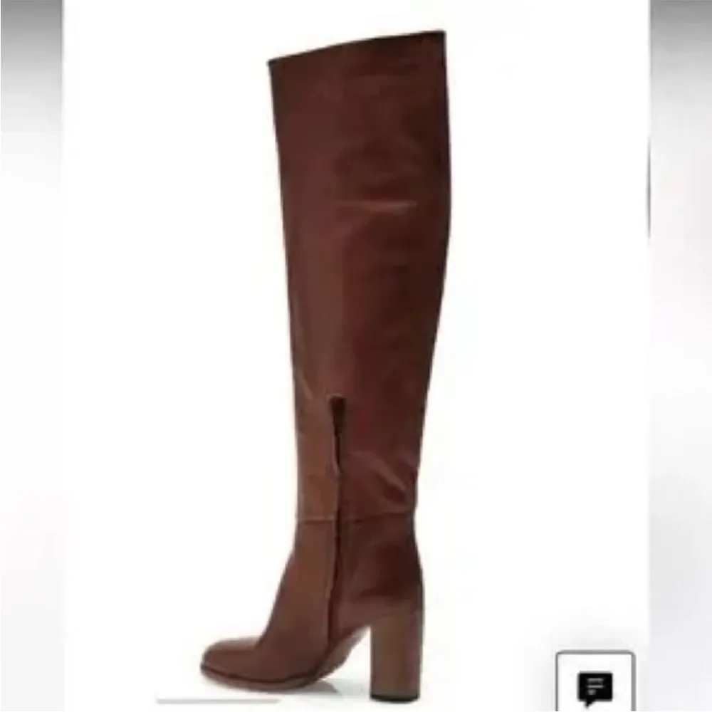 New Free People Dakota Taupe Brown Leather Over-The-Knee Tall Boots EU 37 US 7