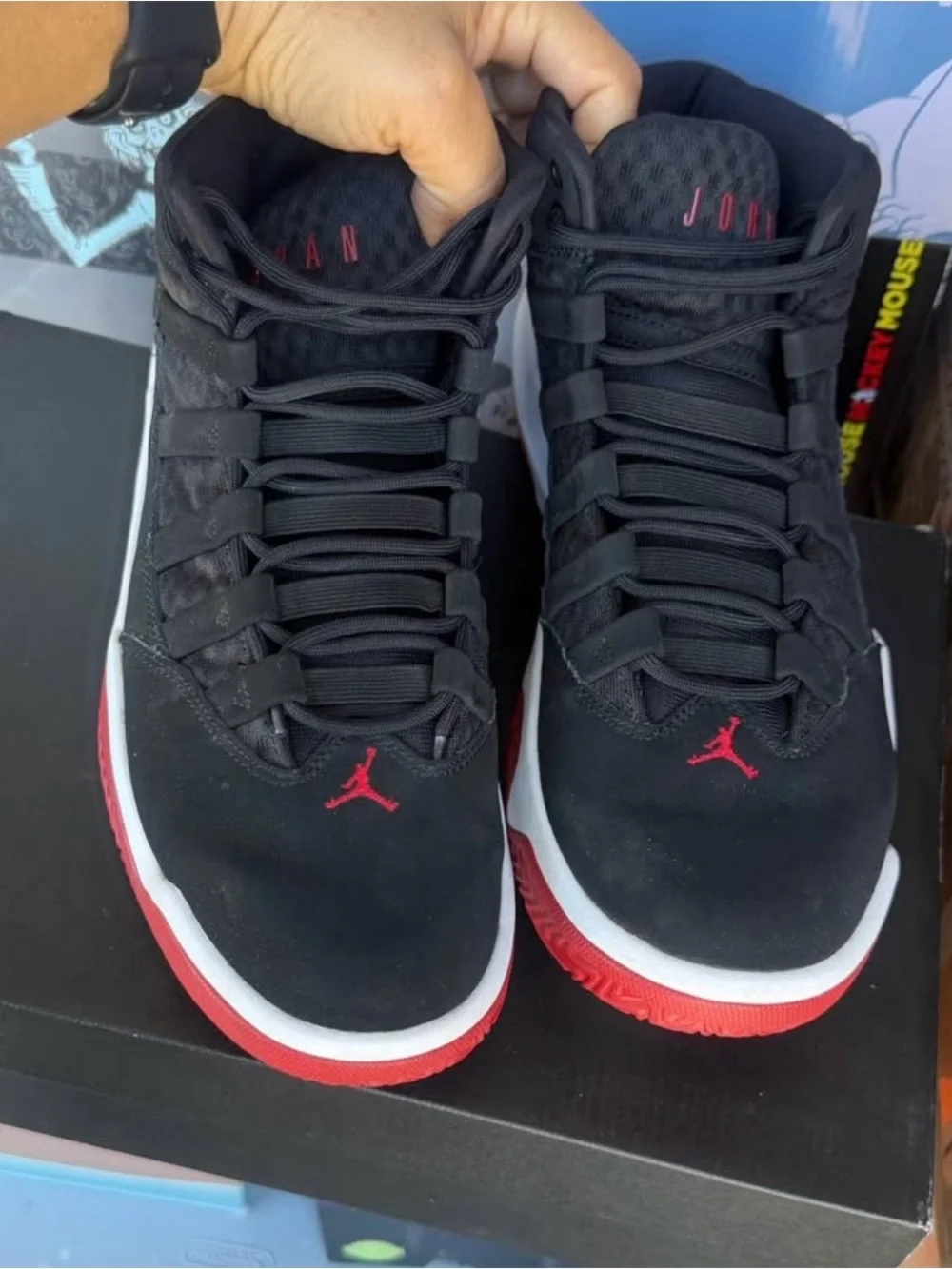 Jordan Men's Black and Red High-Top Basketball Sneakers